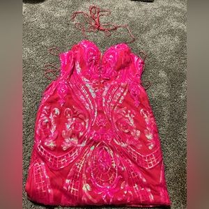 Pink Homecoming dress. Lace up open back
